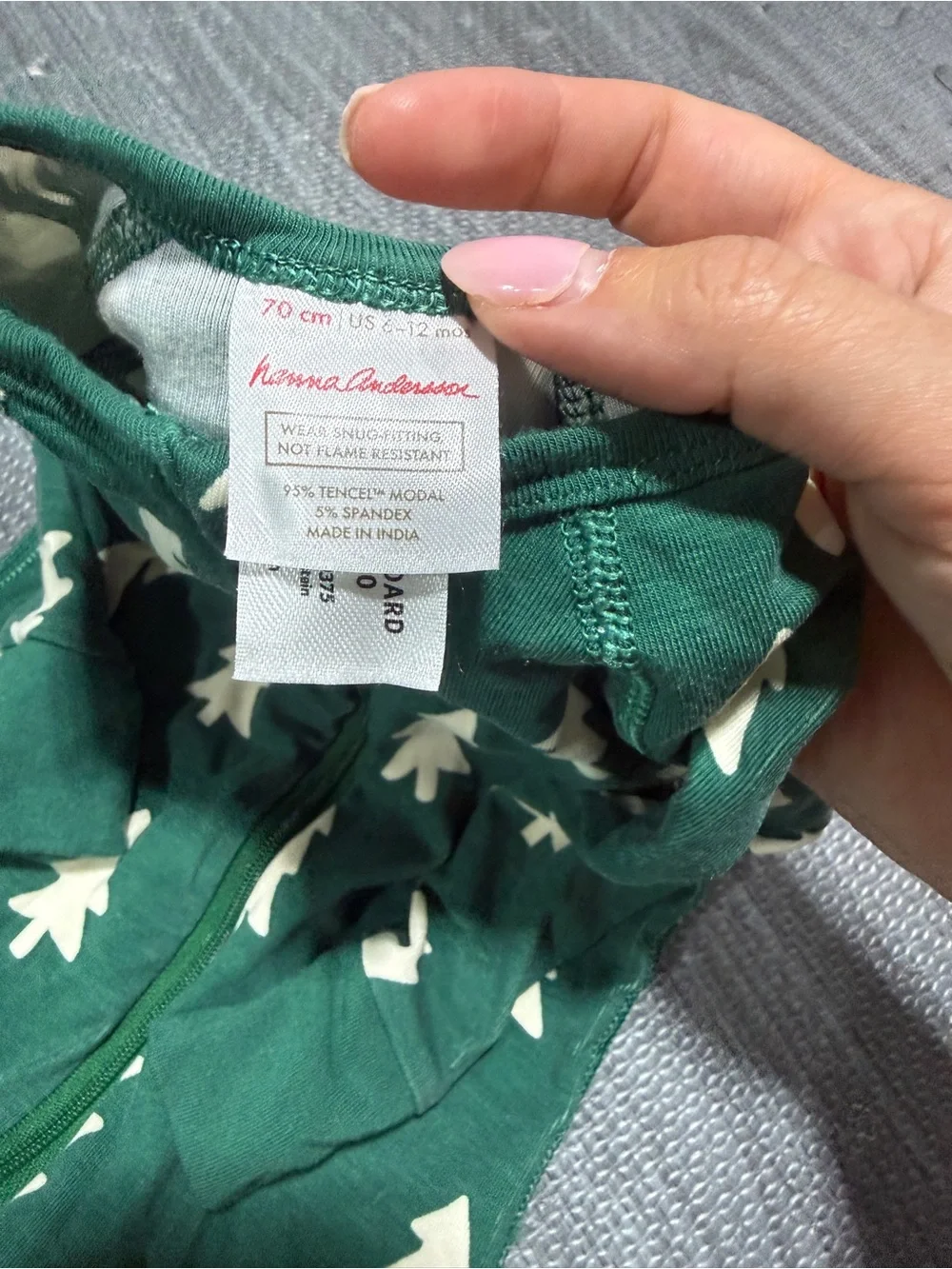 Hanna Andersson Green Tree-Print Zip Footie Pajamas